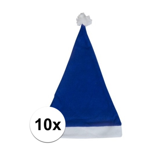 10x Blauwe budget kerstmuts voor volwassenen