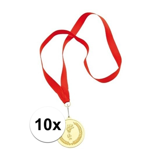 10x Gouden kampioens medailles aan rood lint