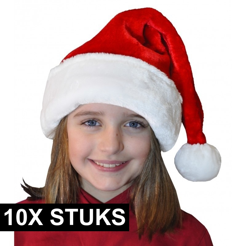 10x Zachte pluche kerstmutsen voor kinderen