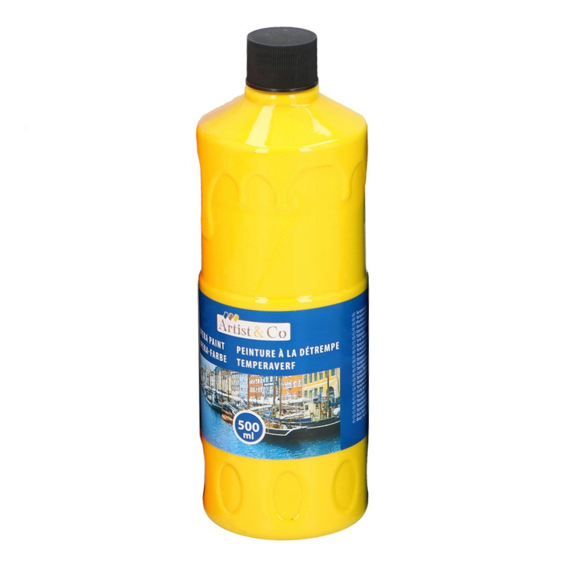 1x Gele acrylverf-temperaverf fles 500 ml hobby-knutsel verf