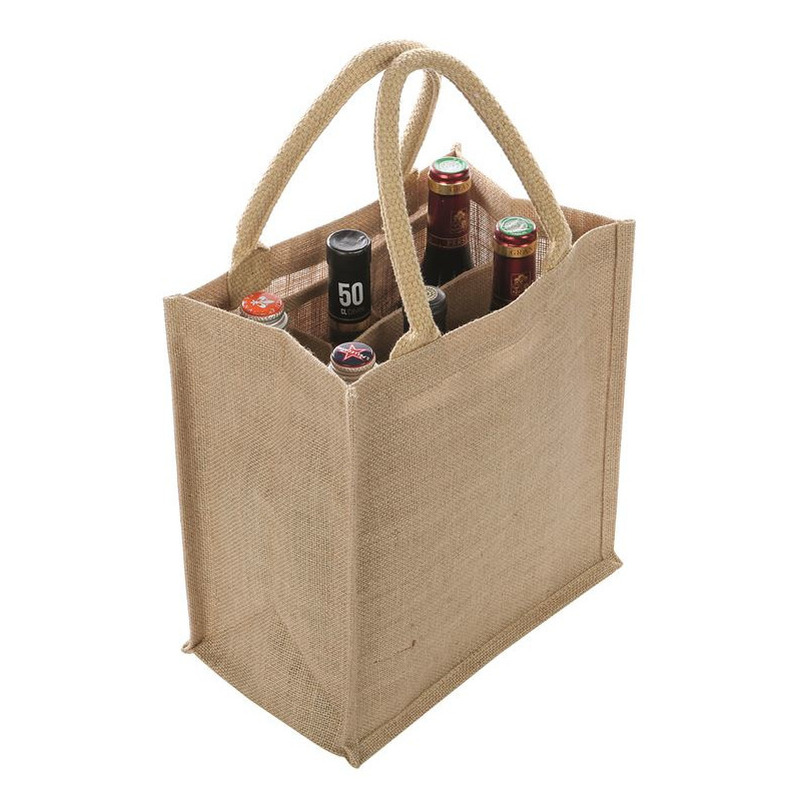 1x Jute boodschappentassen-strandtassen-draagtassen met vakverdeling 29 x 27 cm naturel