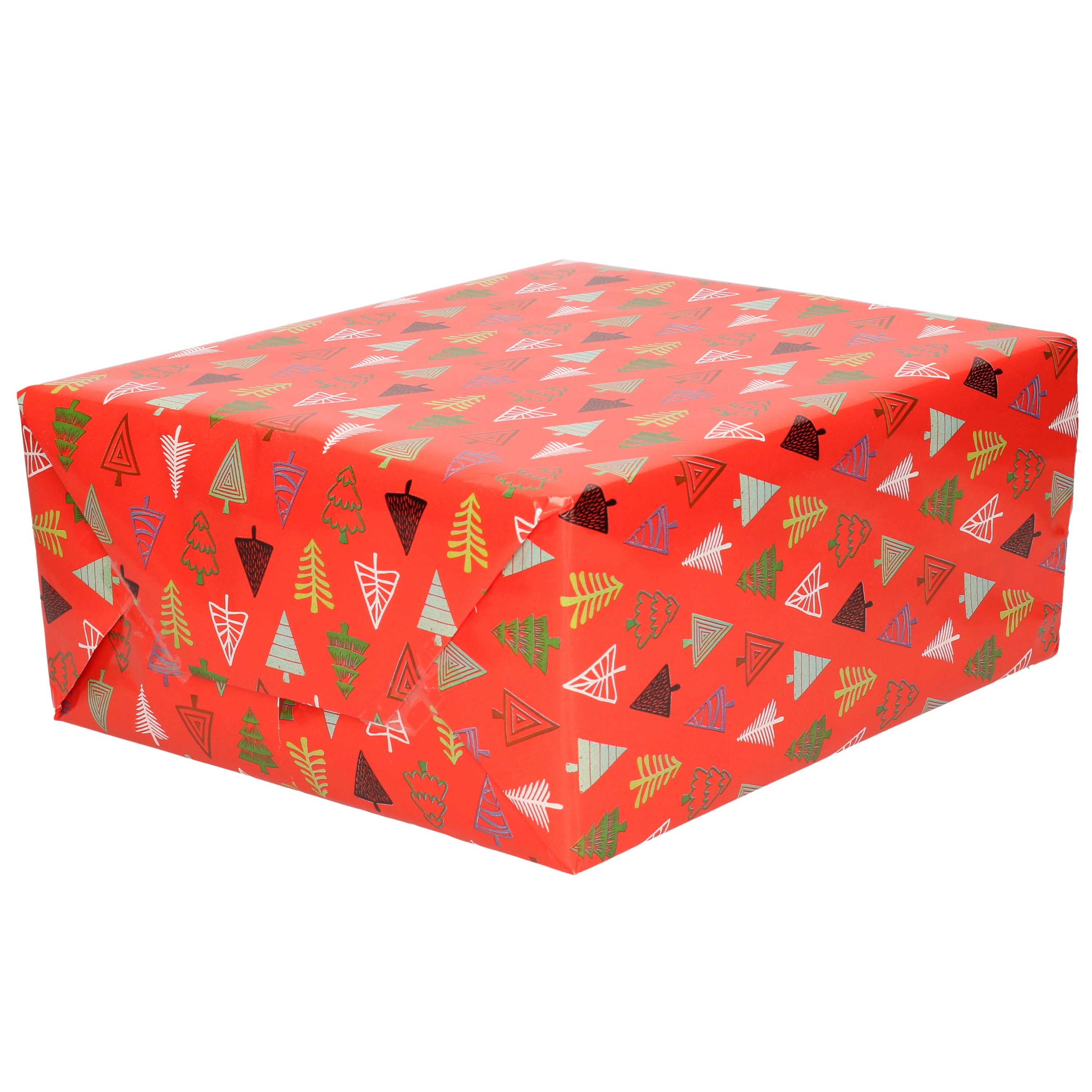 1x Rollen inpakpapier-cadeaupapier Kerst print rood-gekleurde kerstbomen 250 x 70 cm luxe kwaliteit