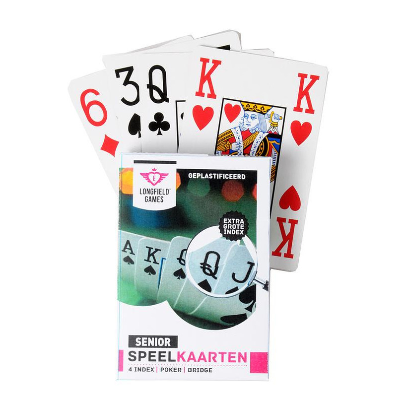 1x Senioren speelkaarten plastic poker-bridge-kaartspel