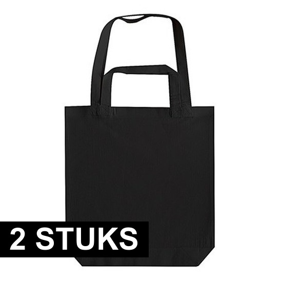 2x Katoenen gymtassen zwart 38 x 42 cm