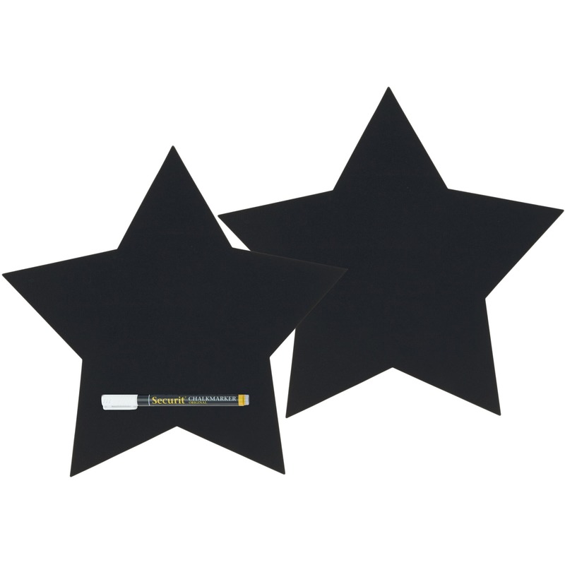 2x Zwart sterren krijtbord-schoolbord met 1 stift 27 x 26 cm