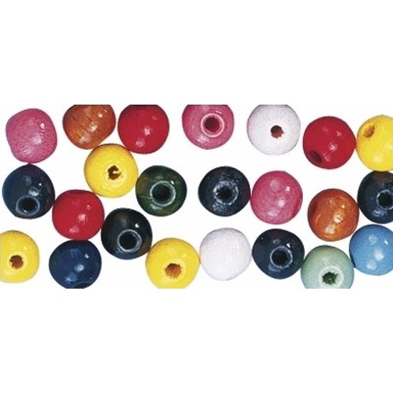 39x Houten kralen gekleurd 10 mm met groot gatin verschillende kleuren