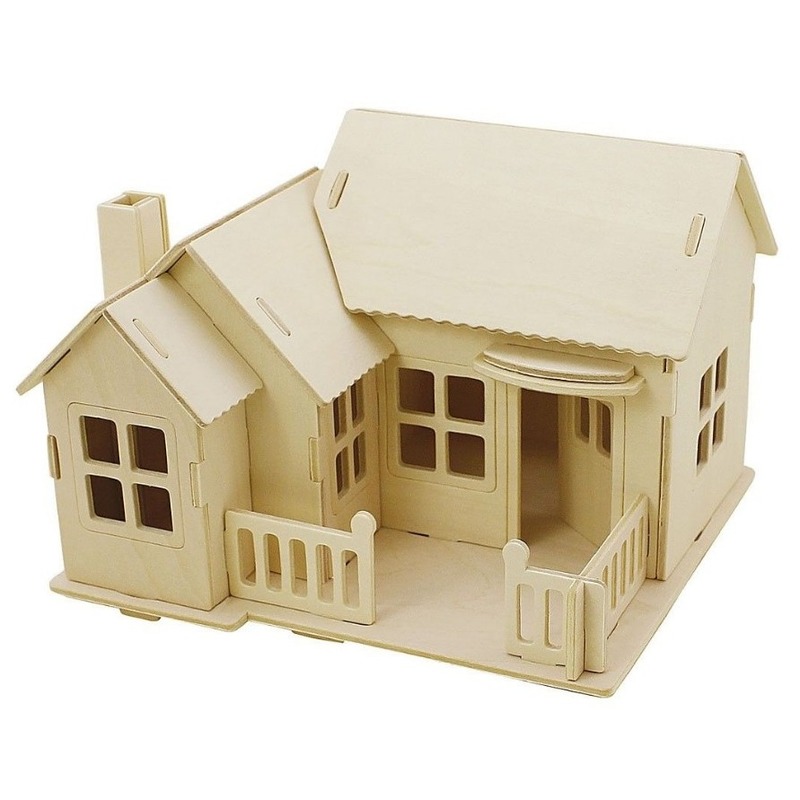 3D houten huis met terras constructie set
