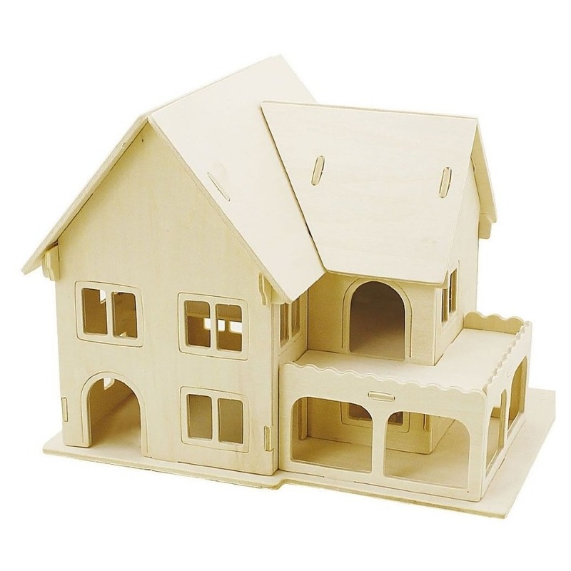 3D houten huis met veranda constructie set