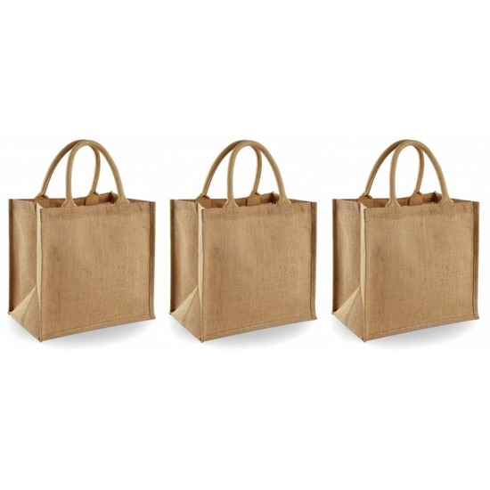 3x Jute goodiebag tassen-shoppers 30 x 30 x 19 cm