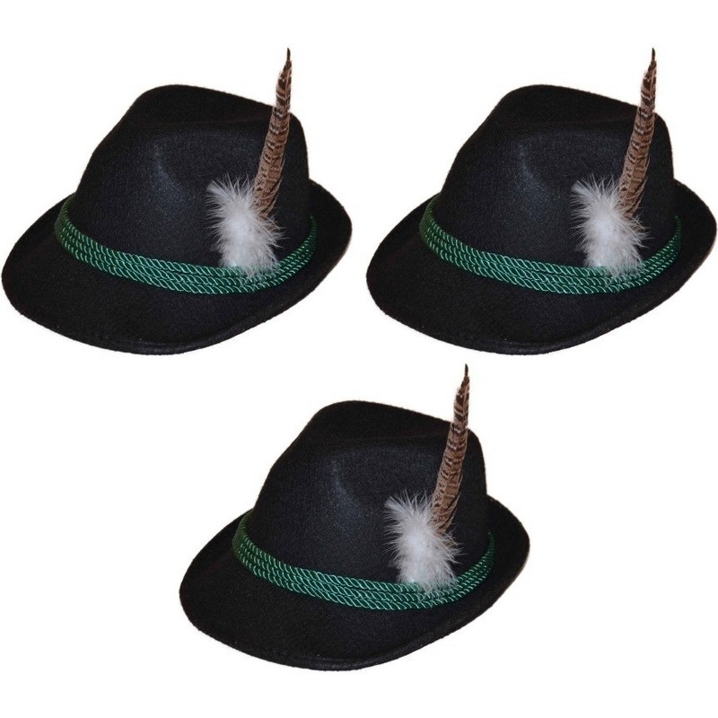 3x Zwarte bierfeest-oktoberfest hoed verkleed accessoire voor dames-heren