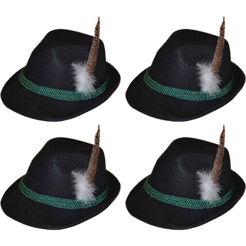 4x Zwarte bierfeest-oktoberfest hoed verkleed accessoire voor dames-heren