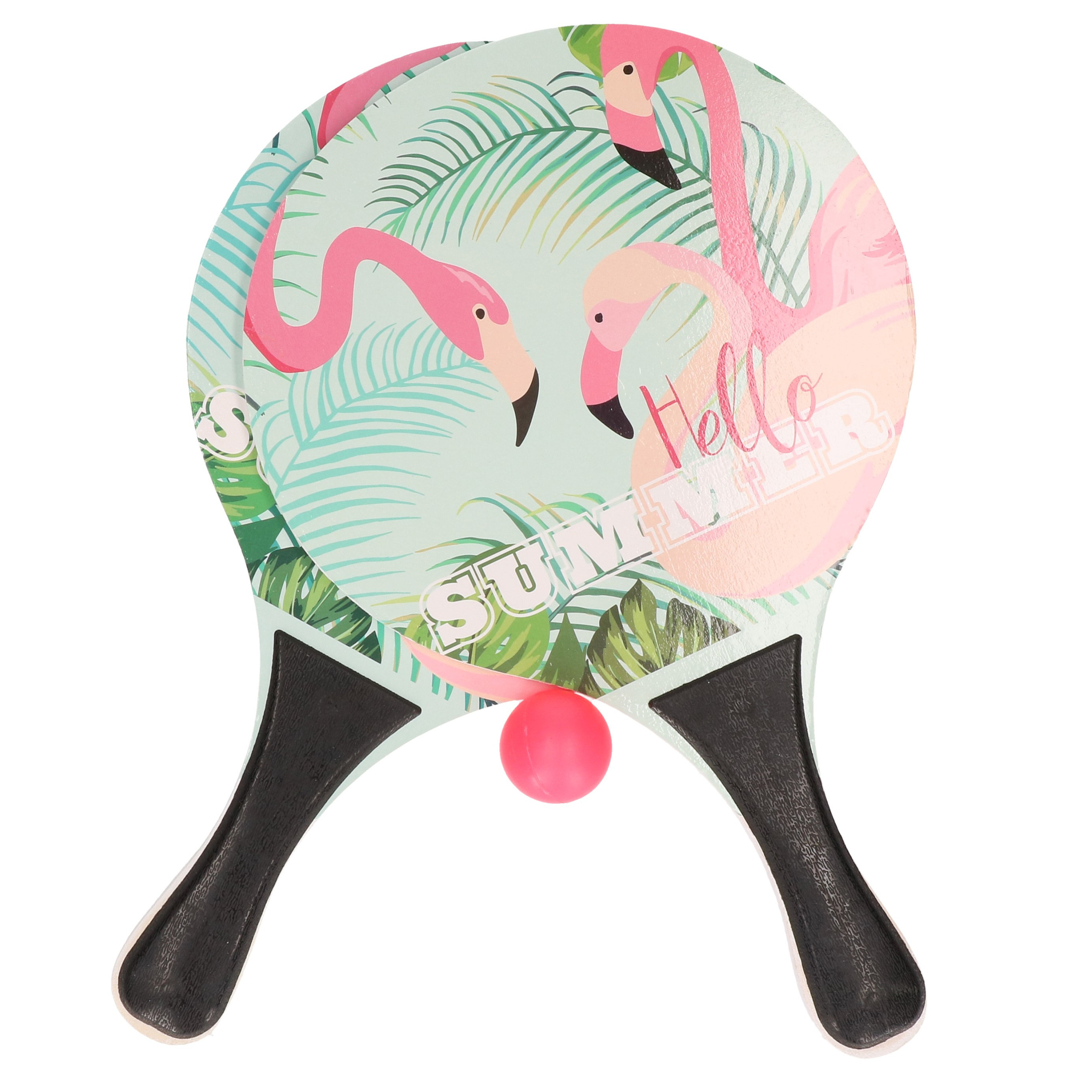 Actief speelgoed tennis-beachball setje zwart met flamingomotief