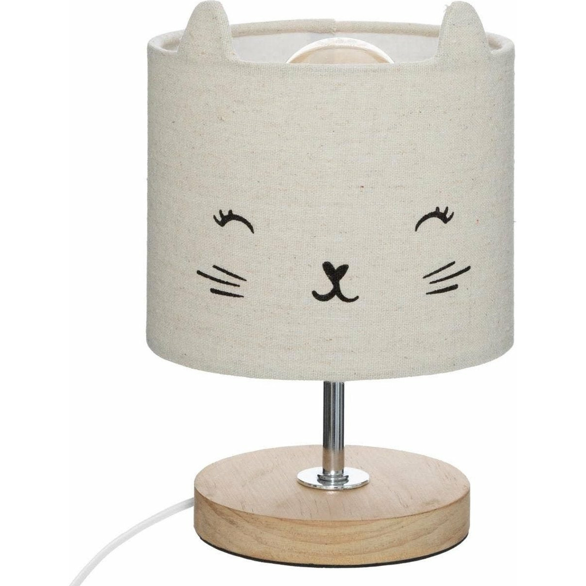 Atmosphera Nachtlampje kat voor kinderen grijs linnen D15 x 21 cm Tafellamp-bureaulamp
