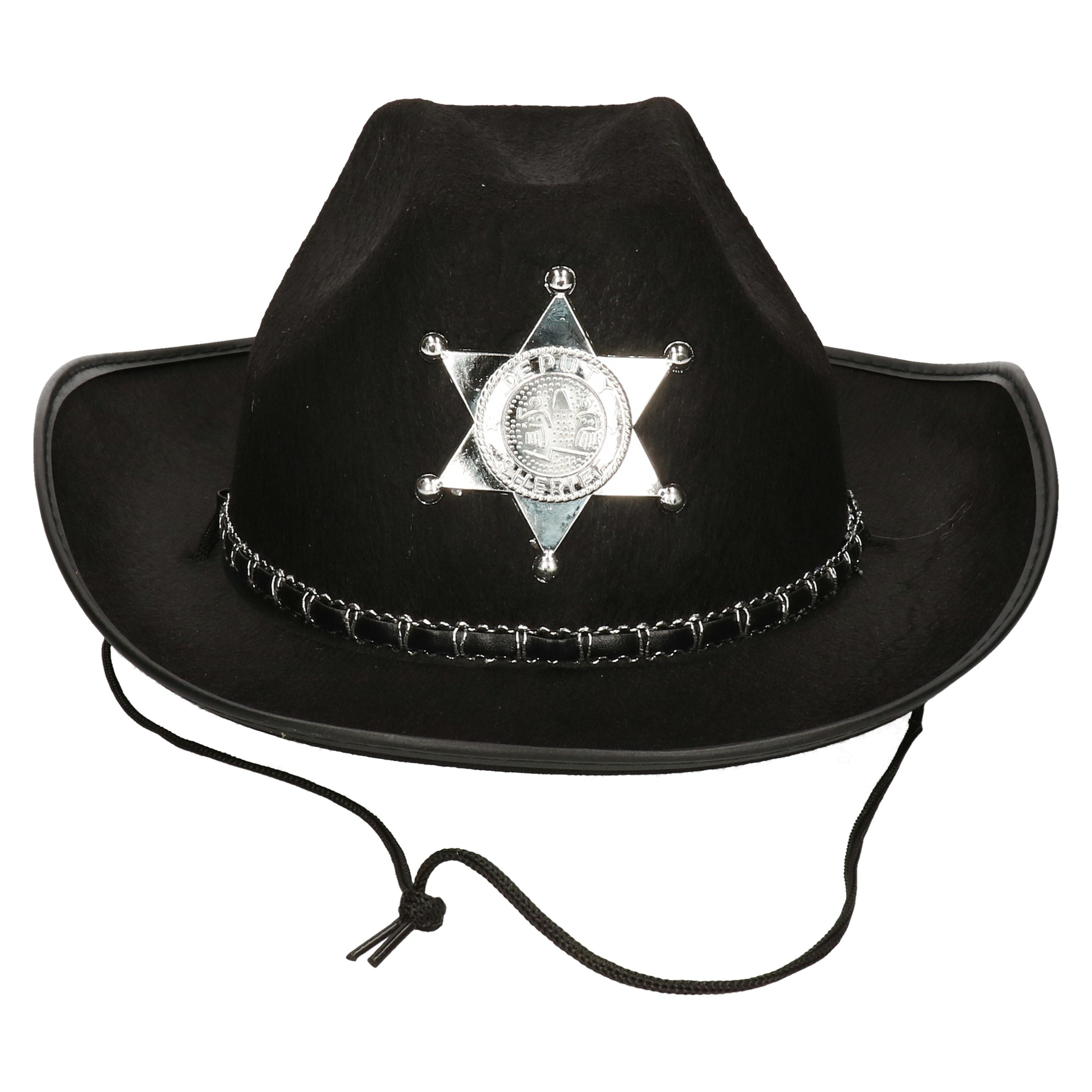 Atosa Carnaval verkleed Cowboy hoed Kentucky zwart kinderen Western Sheriff thema