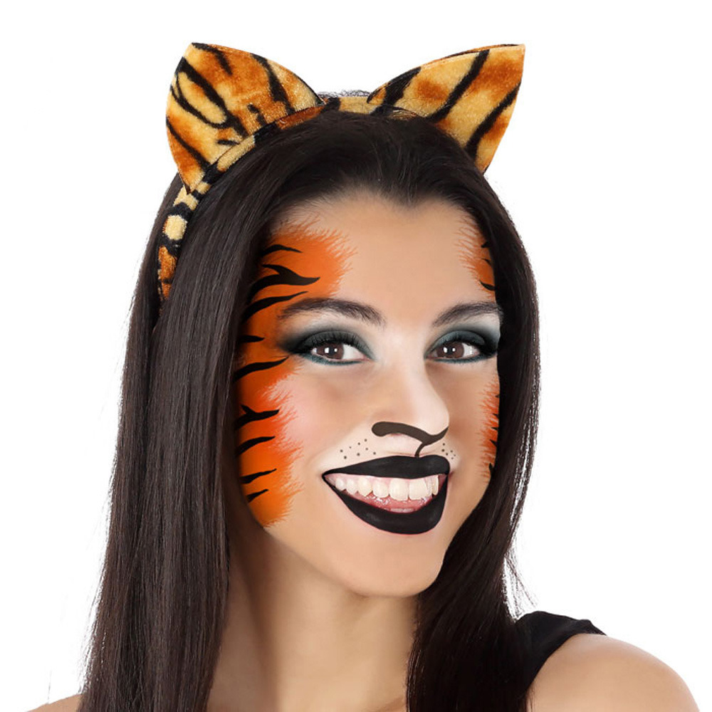 Atosa Verkleed diadeem tijger-katten oren-oortjes meisjes-dames Carnaval