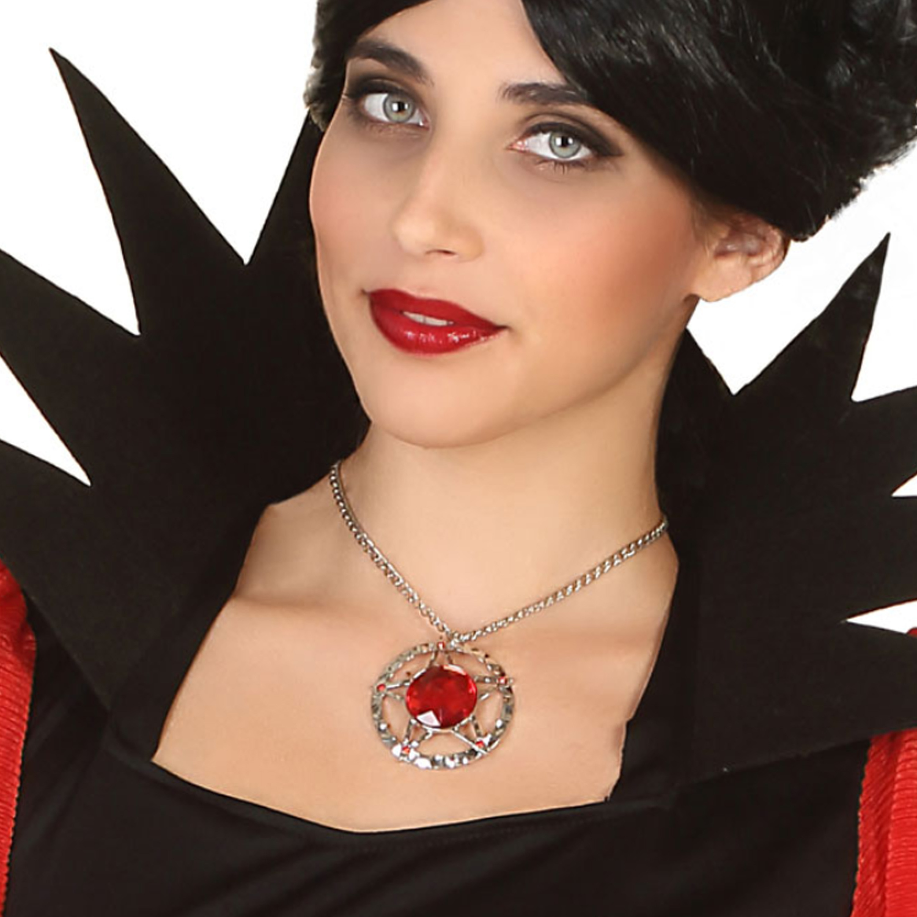 Atosa Verkleed sieraden ketting met edelsteen zilver-rood dames kunststof Heks-vampier