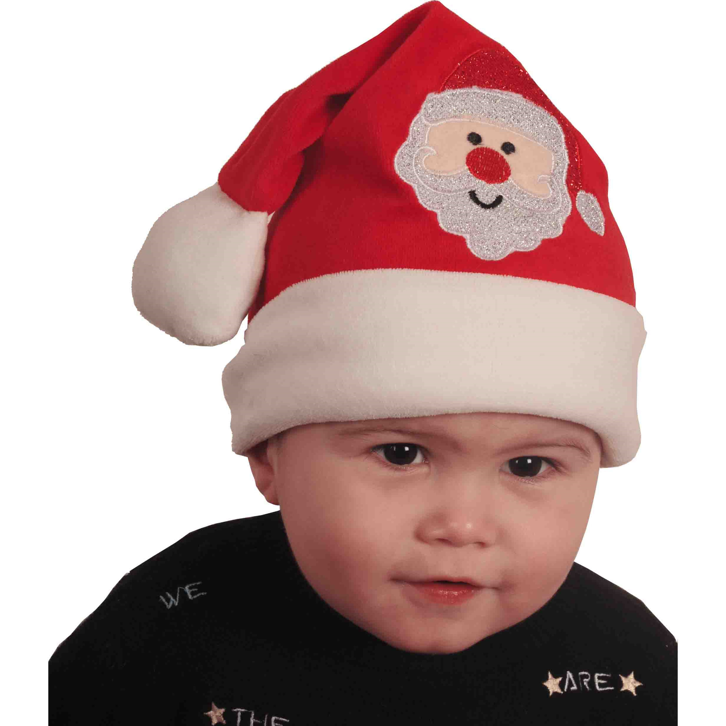 Baby kerstmuts rood met kerstman -polyester -voor baby-peuter 1-2 jaar