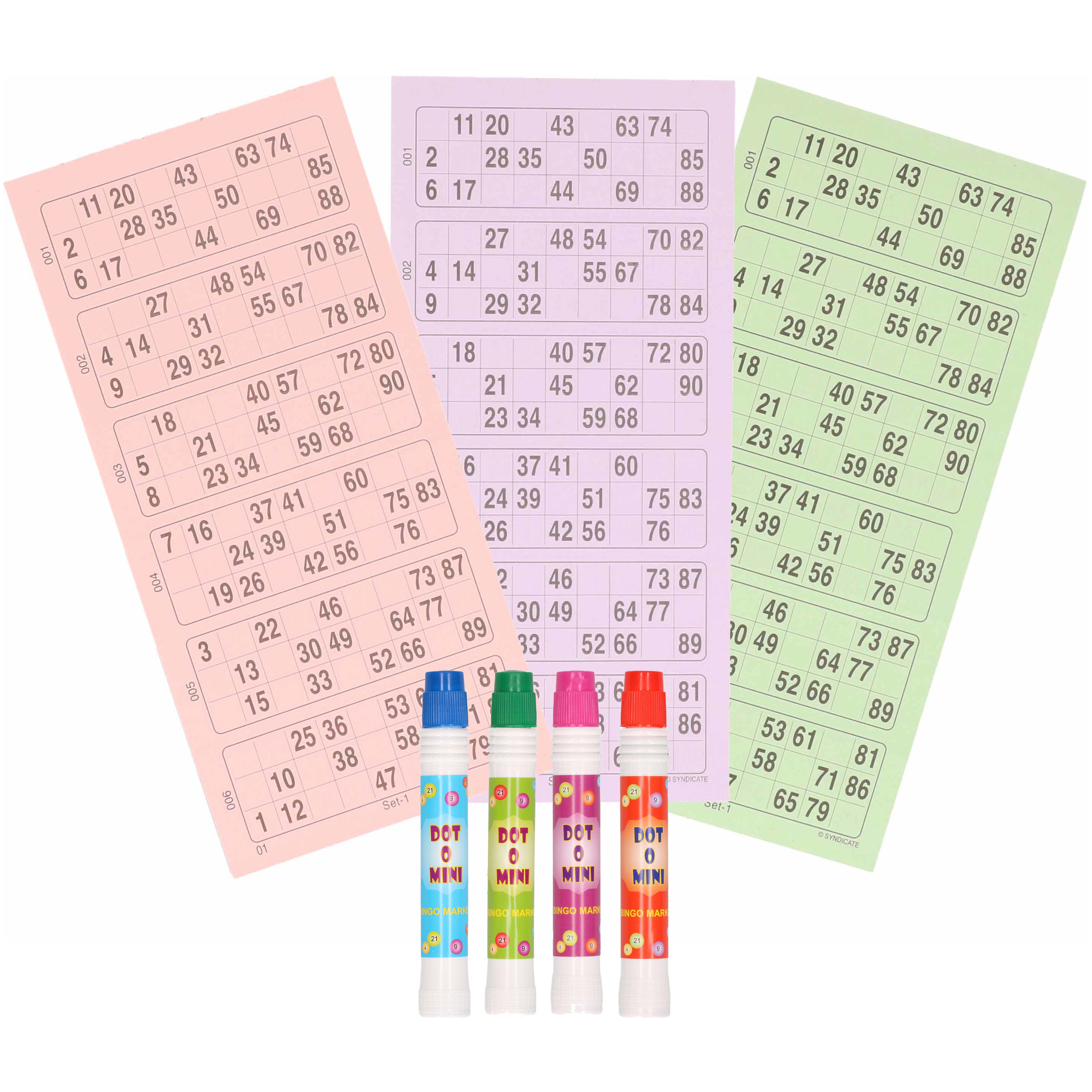 Bingospel accessoires 1-90 met 100 bingokaarten en 4 bingostiften