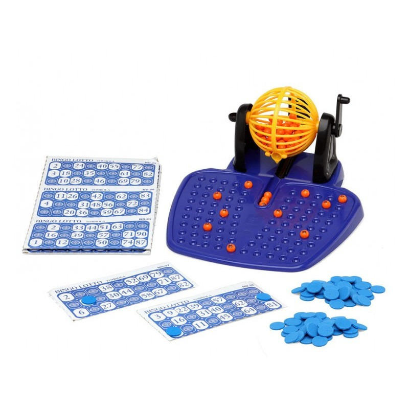 Bingospel gekleurd-oranje 1-90 met bingomolen en 48 bingokaarten