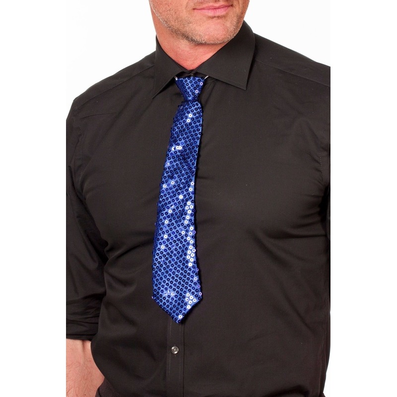 Blauwe glitter verkleed stropdassen 32 cm voor dames-heren
