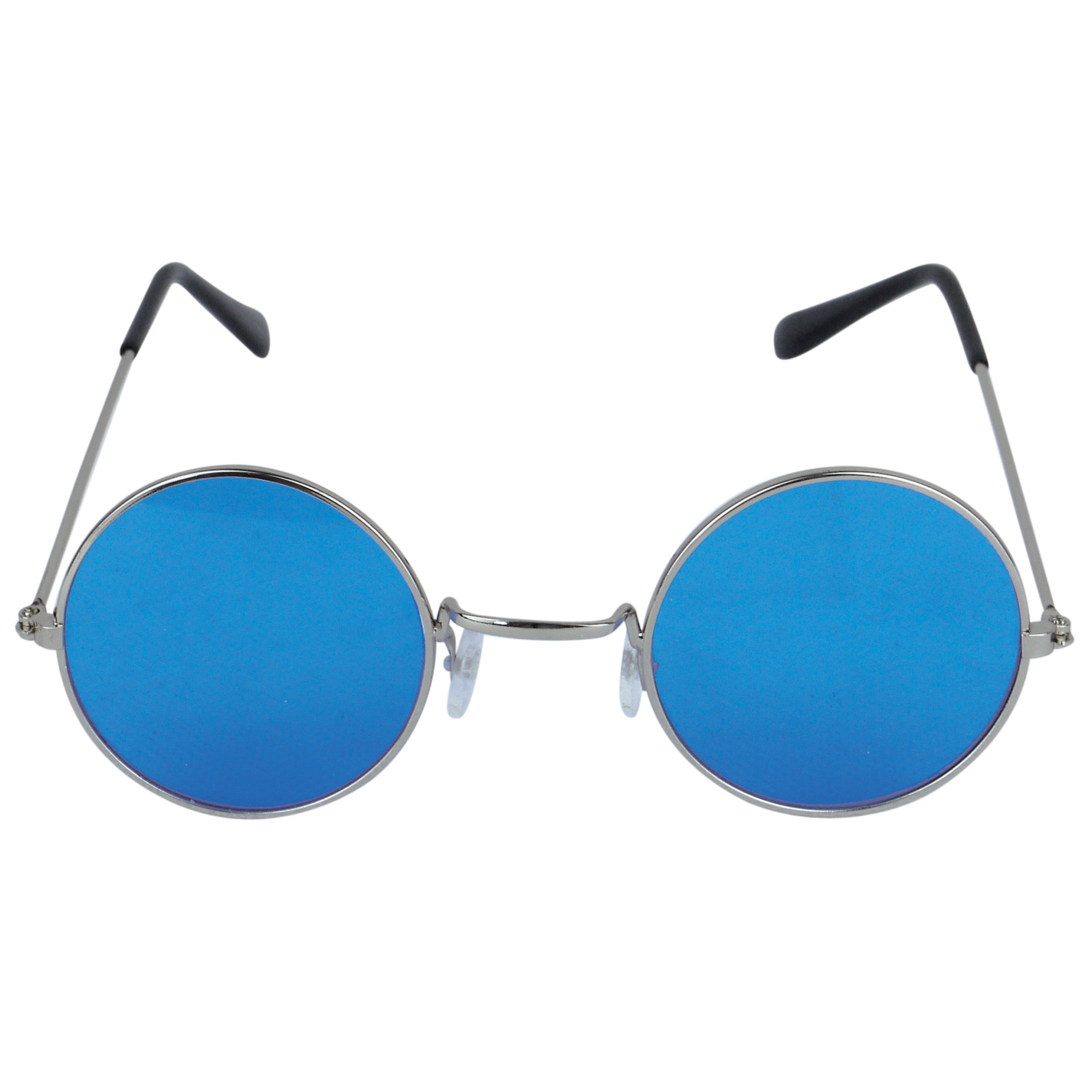 Blauwe hippie flower power zonnebril met ronde glazen