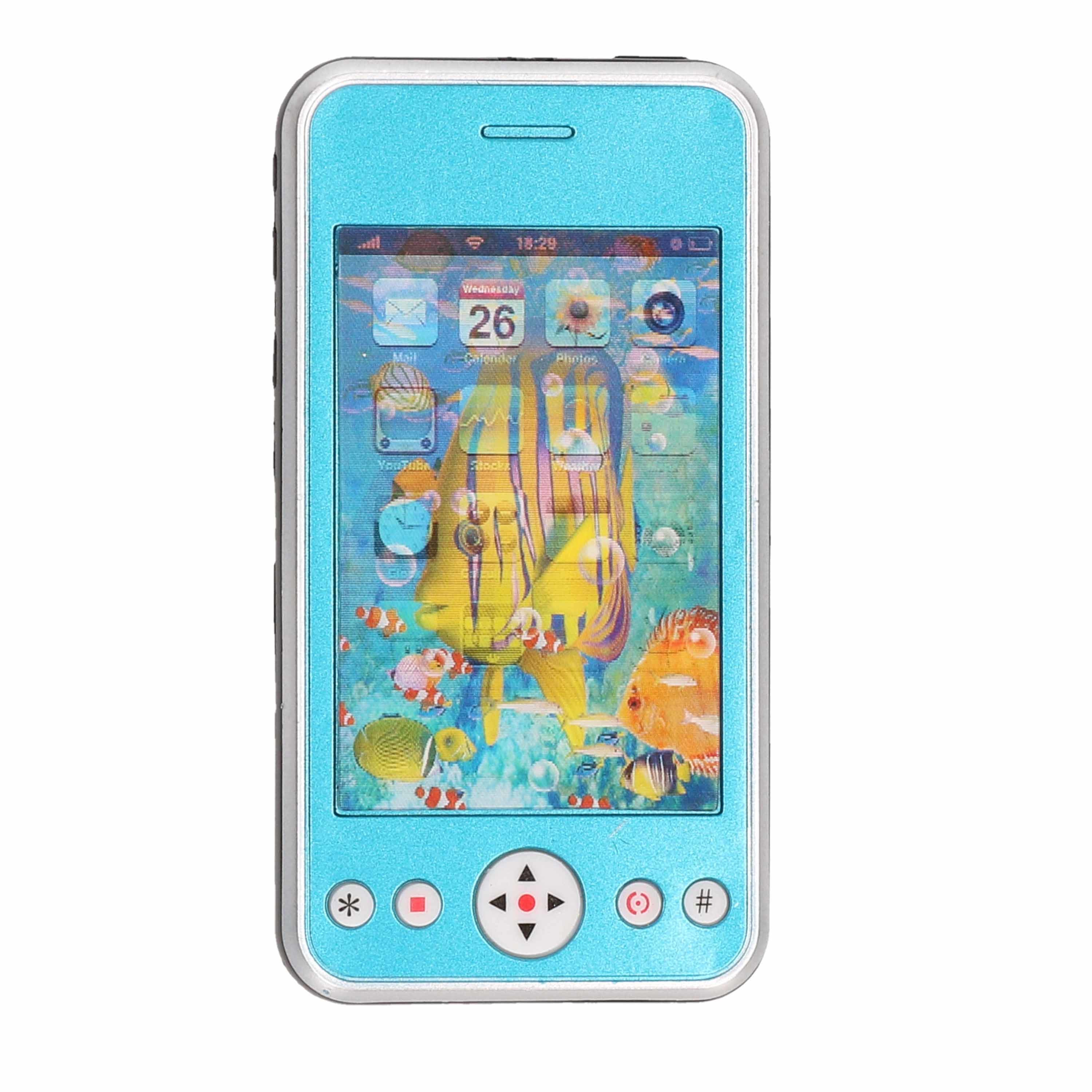 Blauwe speelgoed smartphone-mobiele telefoon met licht en geluid 11 cm