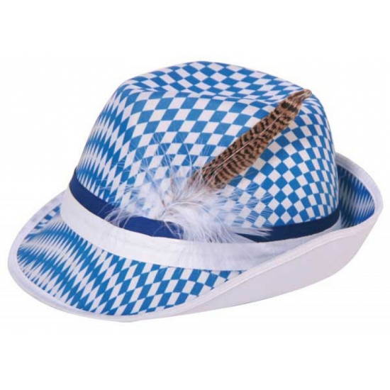 Blauwe-witte ruitjes bierfeest-oktoberfest hoed verkleed accessoire voor dames-heren