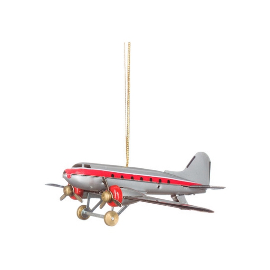 Blikken speelgoed decoratie vliegtuigje 9 cm