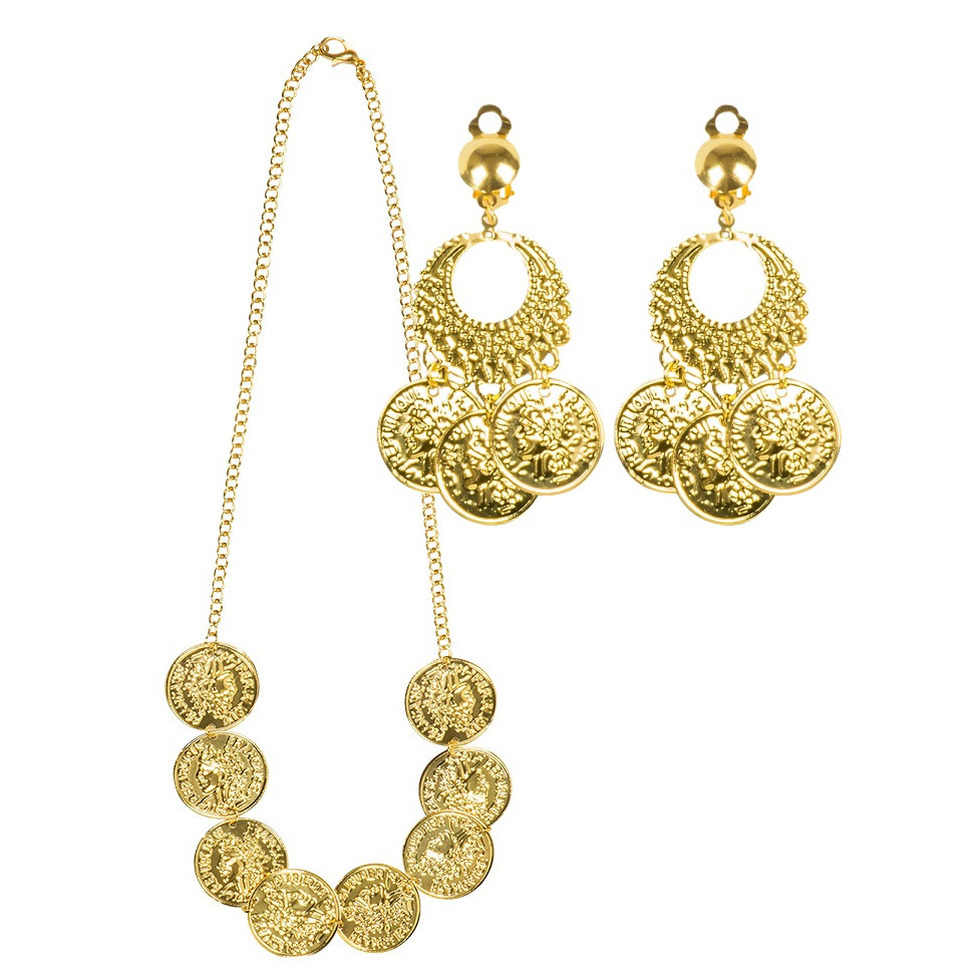Boland Carnaval-verkleed accessoires 1001 nacht-buikdanseres sieraden set ketting-oorbellen goud