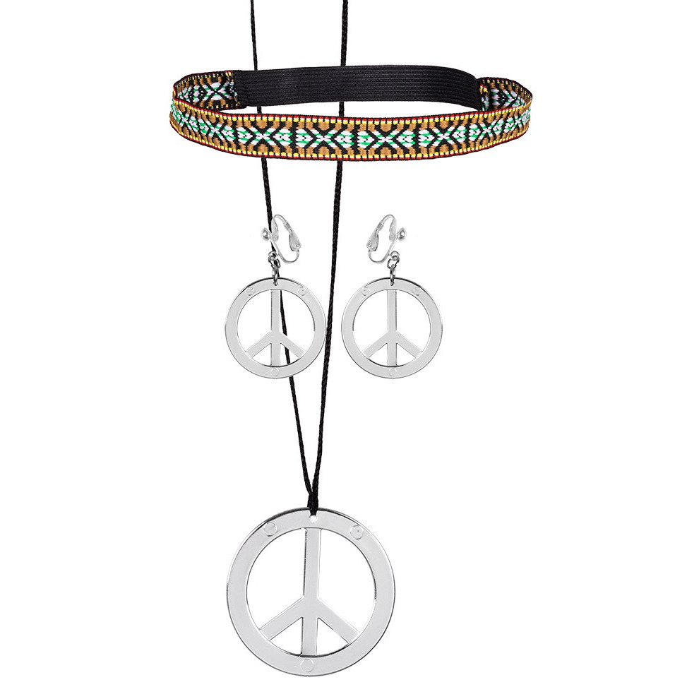 Boland Carnaval-verkleed accessoires Hippie-sixties sieraden set ketting-oorbellen-haarband