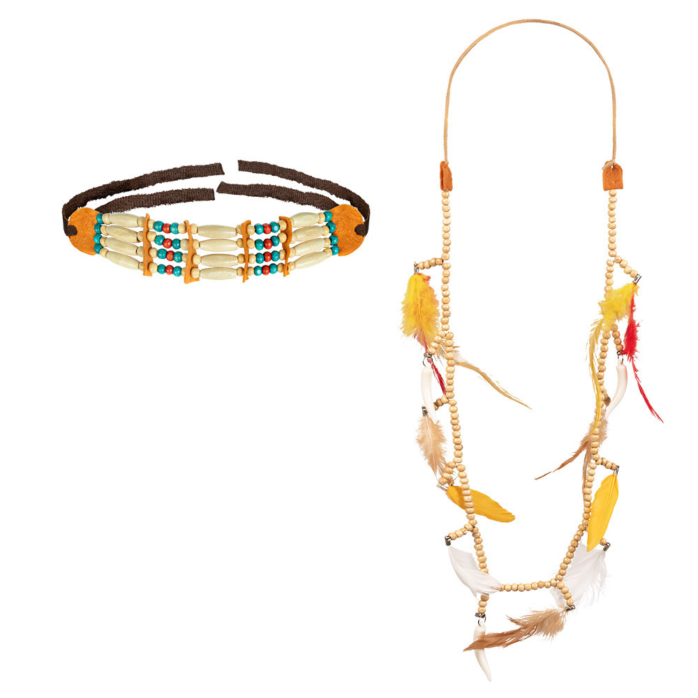 Boland Carnaval-verkleed accessoires Indianen sieraden kralen-tanden kettingen kunststof