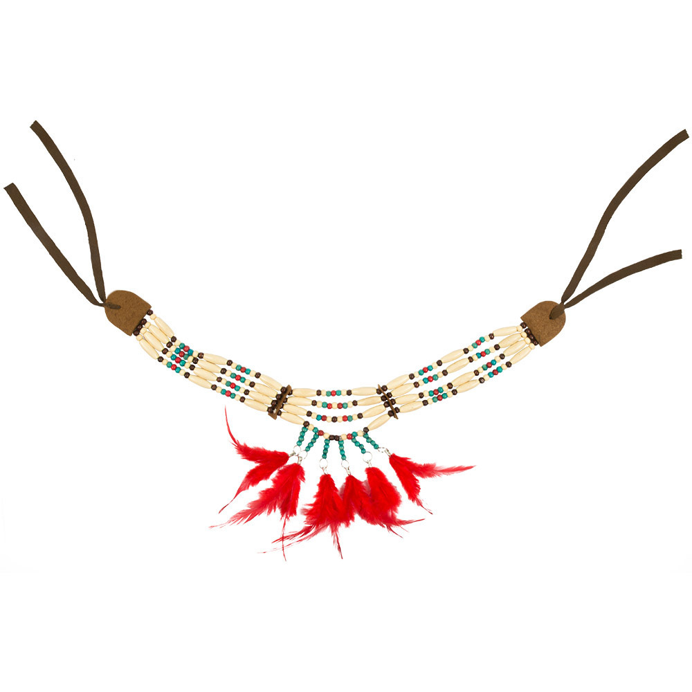 Boland Carnaval-verkleed accessoires Indianen sieraden kralen-veertjes ketting kunststof