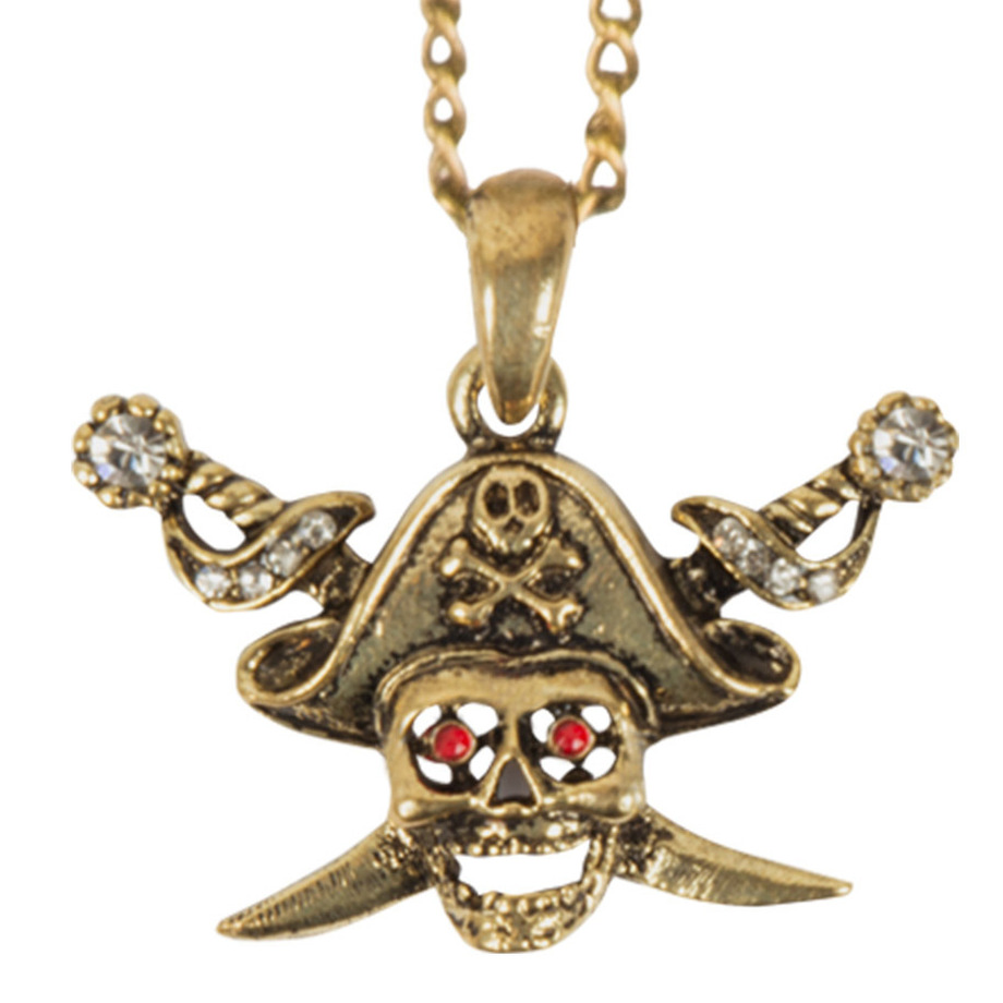 Boland Carnaval-verkleed accessoires Piraten-halloween sieraden ketting schedel-zwaard kunststof