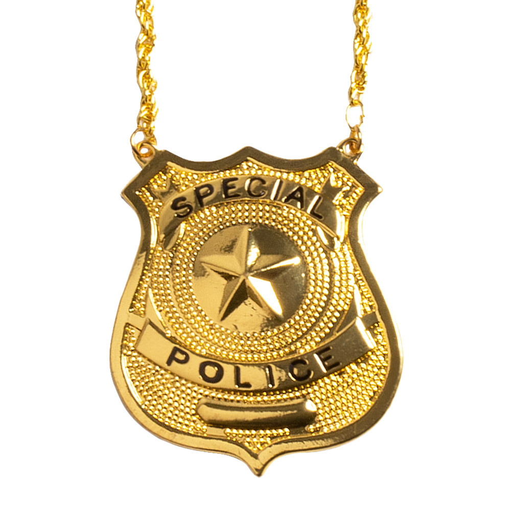 Boland Carnaval-verkleed accessoires Politie sieraden ketting met badge goud kunststof