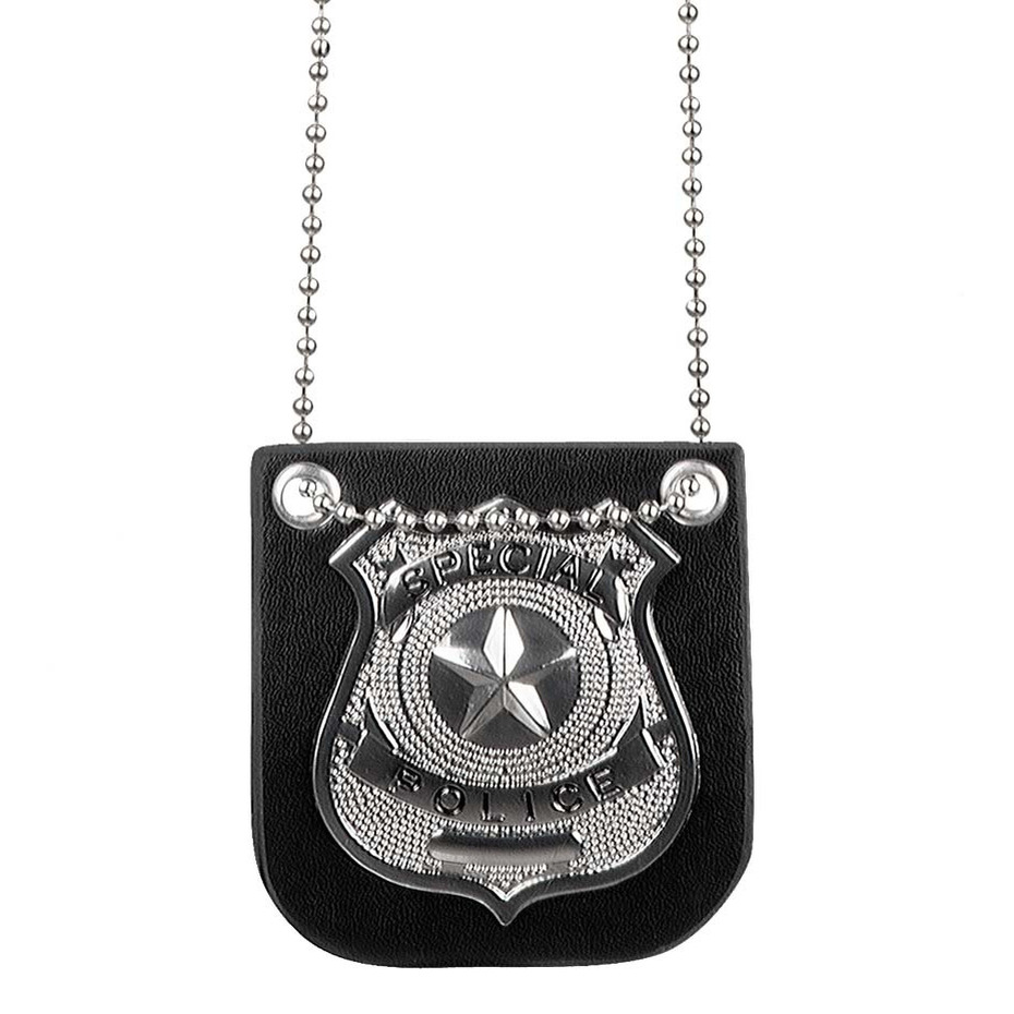 Boland Carnaval-verkleed accessoires Politie sieraden ketting met badge zwart kunststof