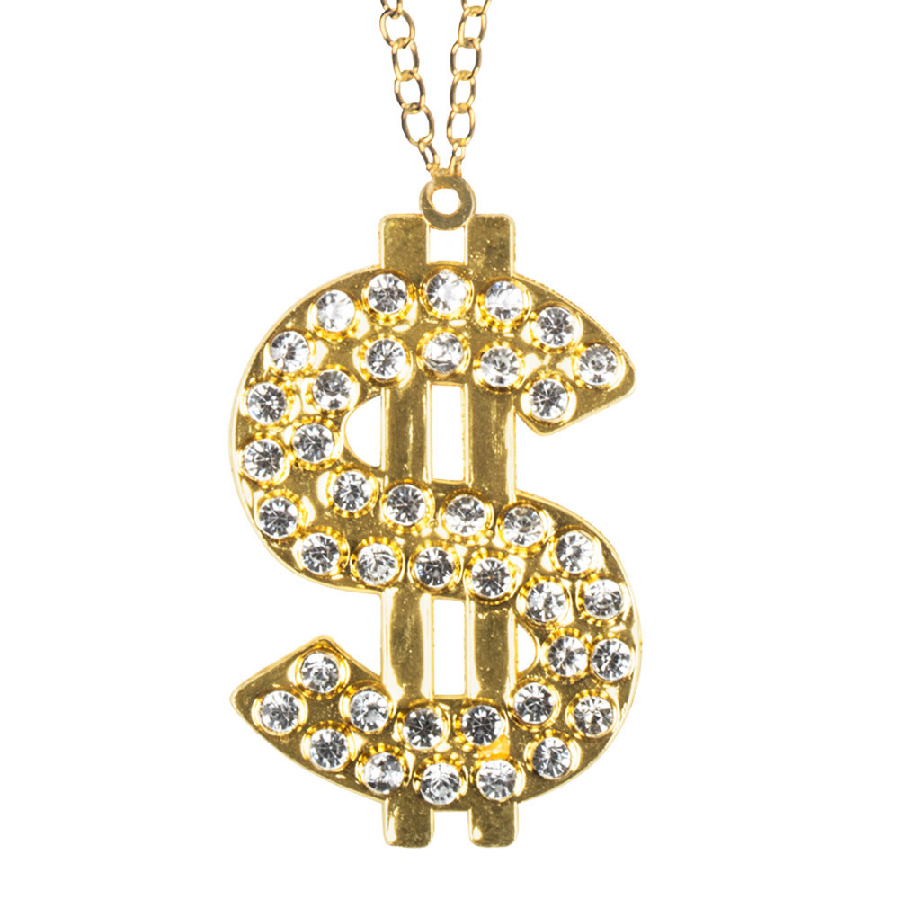 Boland Carnaval-verkleed accessoires Pooier-pimp sieraden dollar ketting goud kunststof