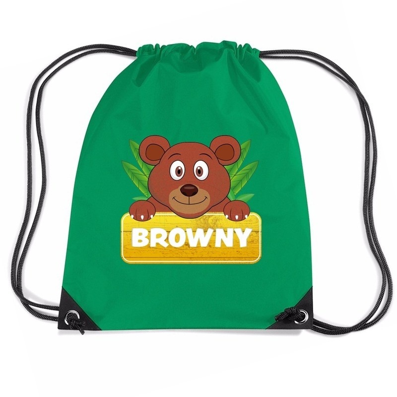 Browny de Beer trekkoord rugzak-gymtas groen voor kinderen