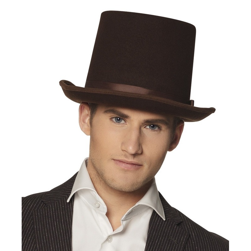Bruine hoge hoed zware kwaliteit voor heren