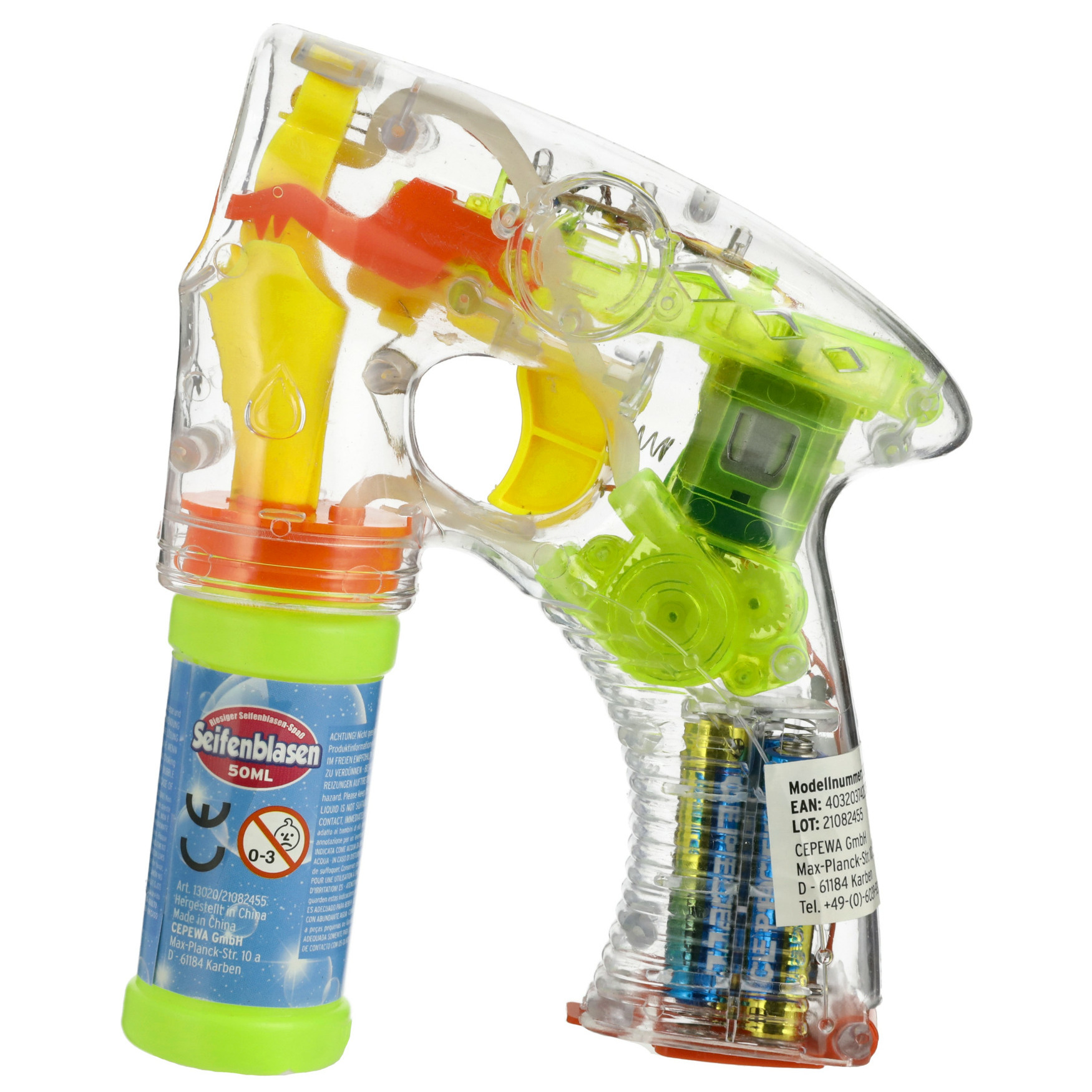 Cepewa Bellenblaas speelgoed pistool met LED licht 17 cm plastic