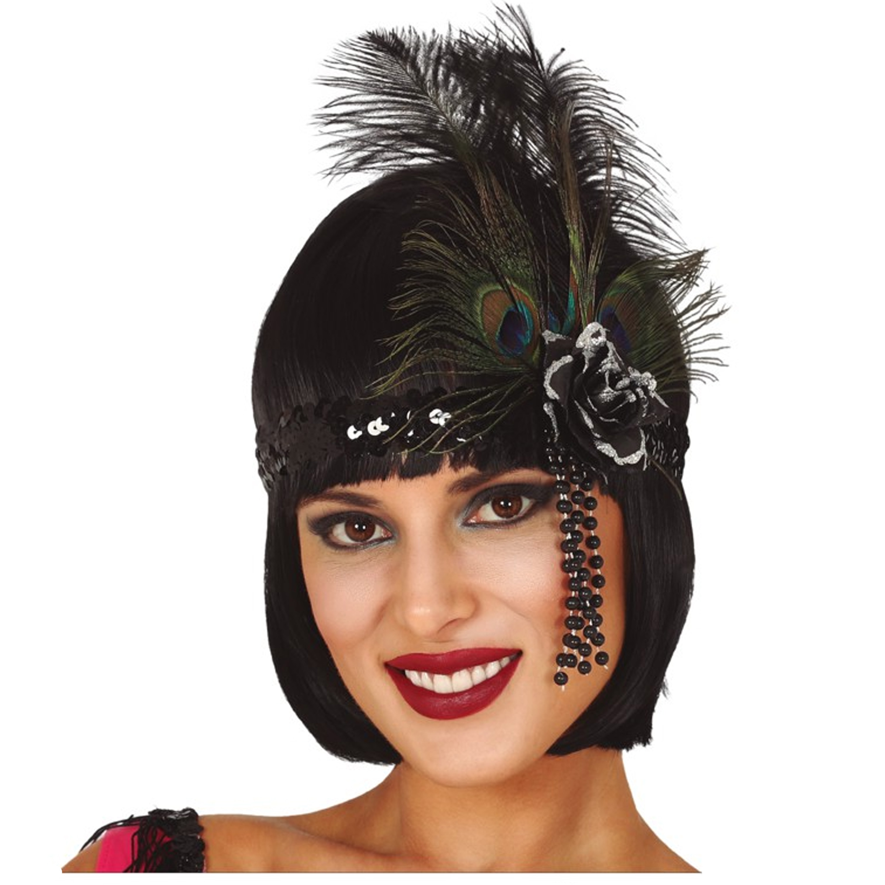 Charleston luxe hoofdband met veren en kraaltjes paars dames jaren 20 thema