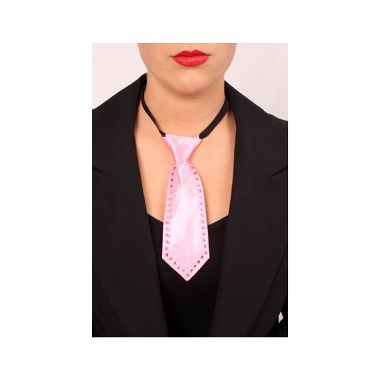 Dames stropdas roze met strass