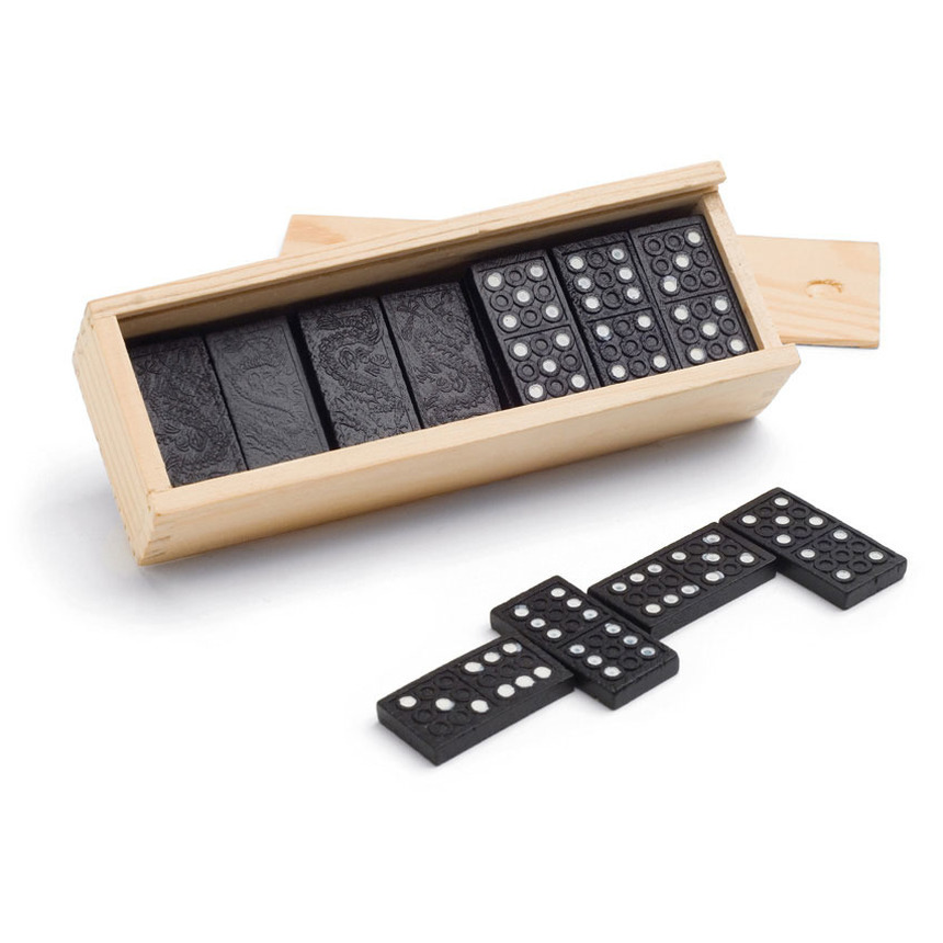 Domino spel 28x stuks steentjes in houten kistje