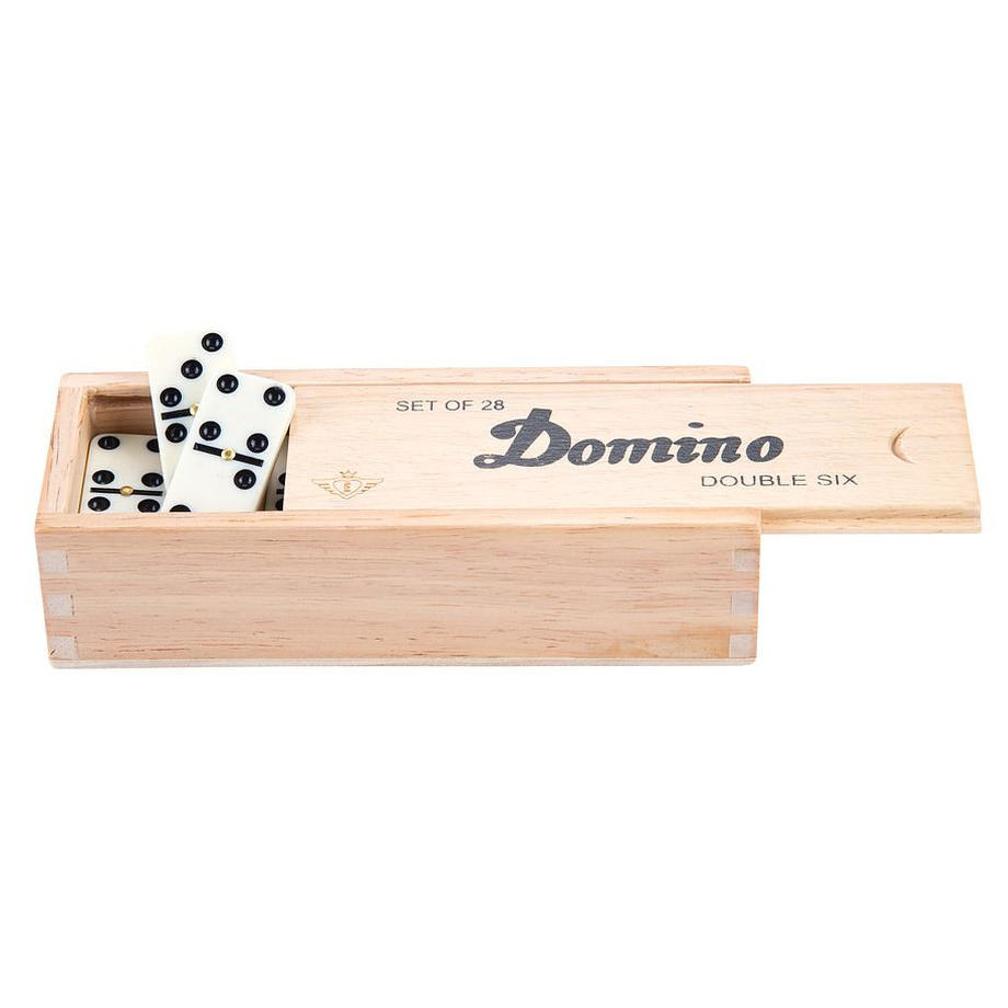 Domino spel dubbel-double 6 in houten doos en 28x gekleurde stenen
