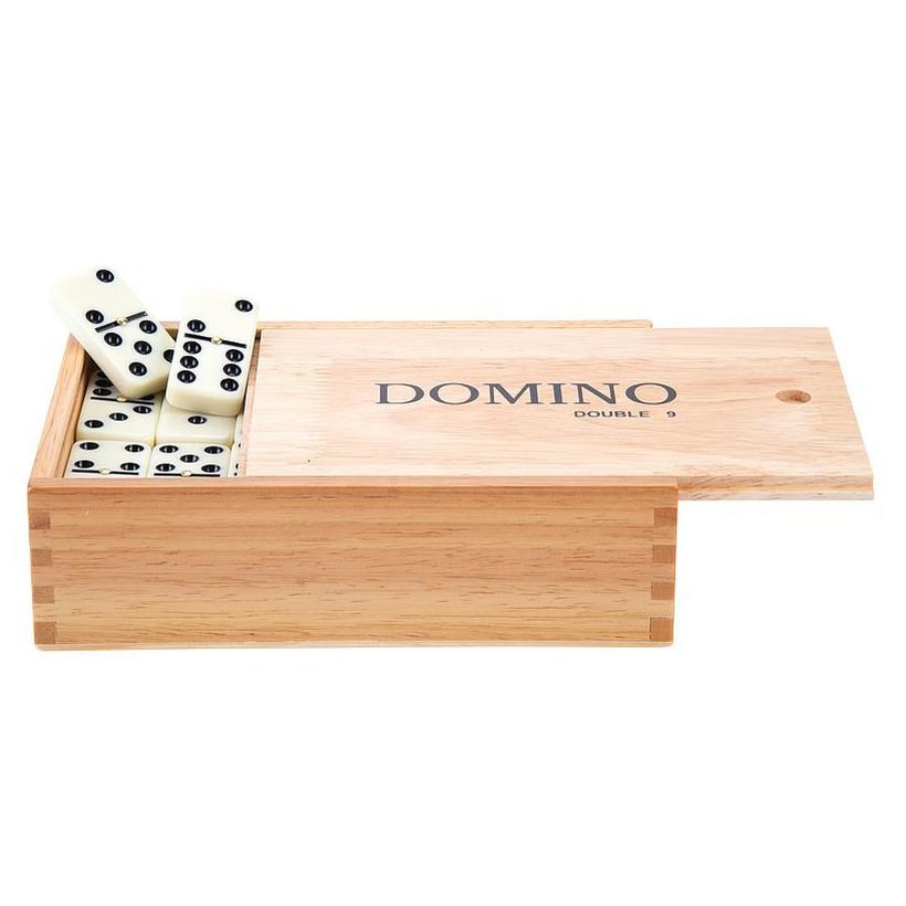 Domino spel dubbel-double 9 in houten doos en 55x stenen