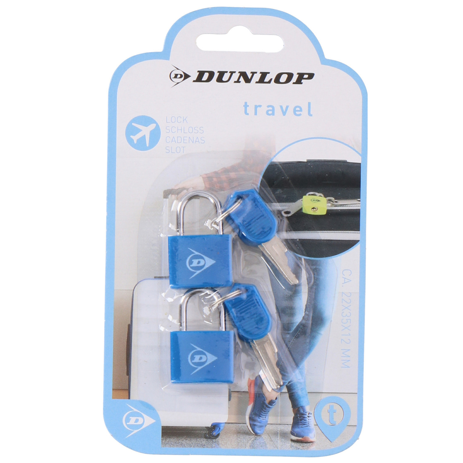 Dunlop Bagagesloten voor reistassen en koffers 2x stuks blauw hangslotjes met sleutel