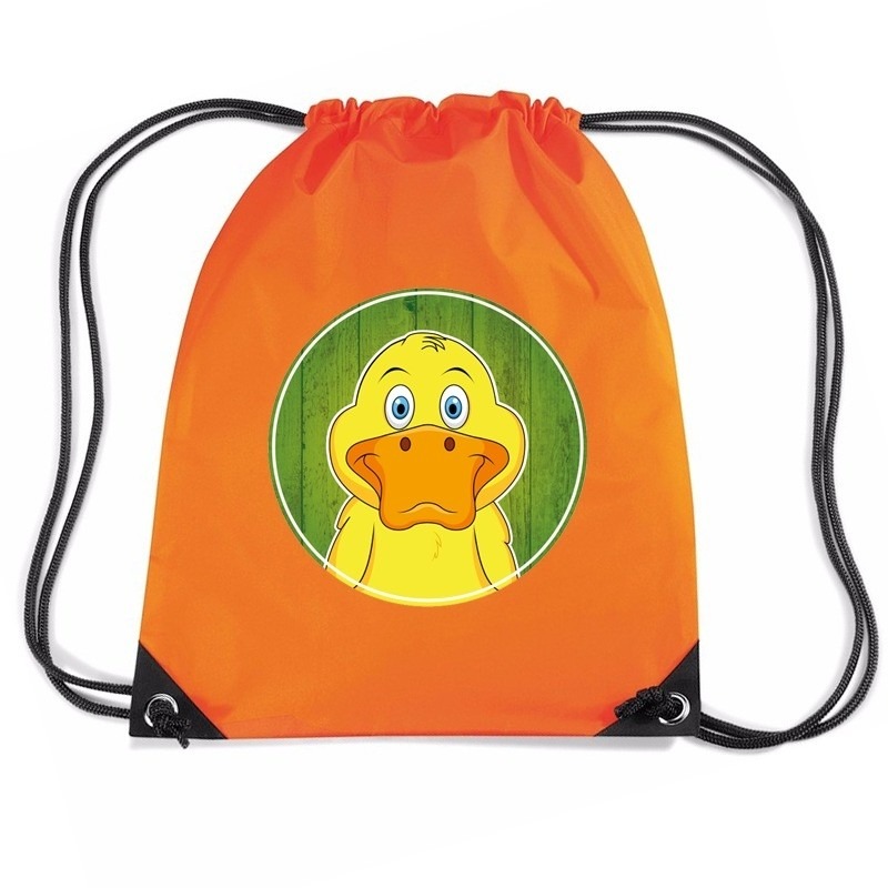 Eend dieren trekkoord rugzak-gymtas oranje voor kinderen