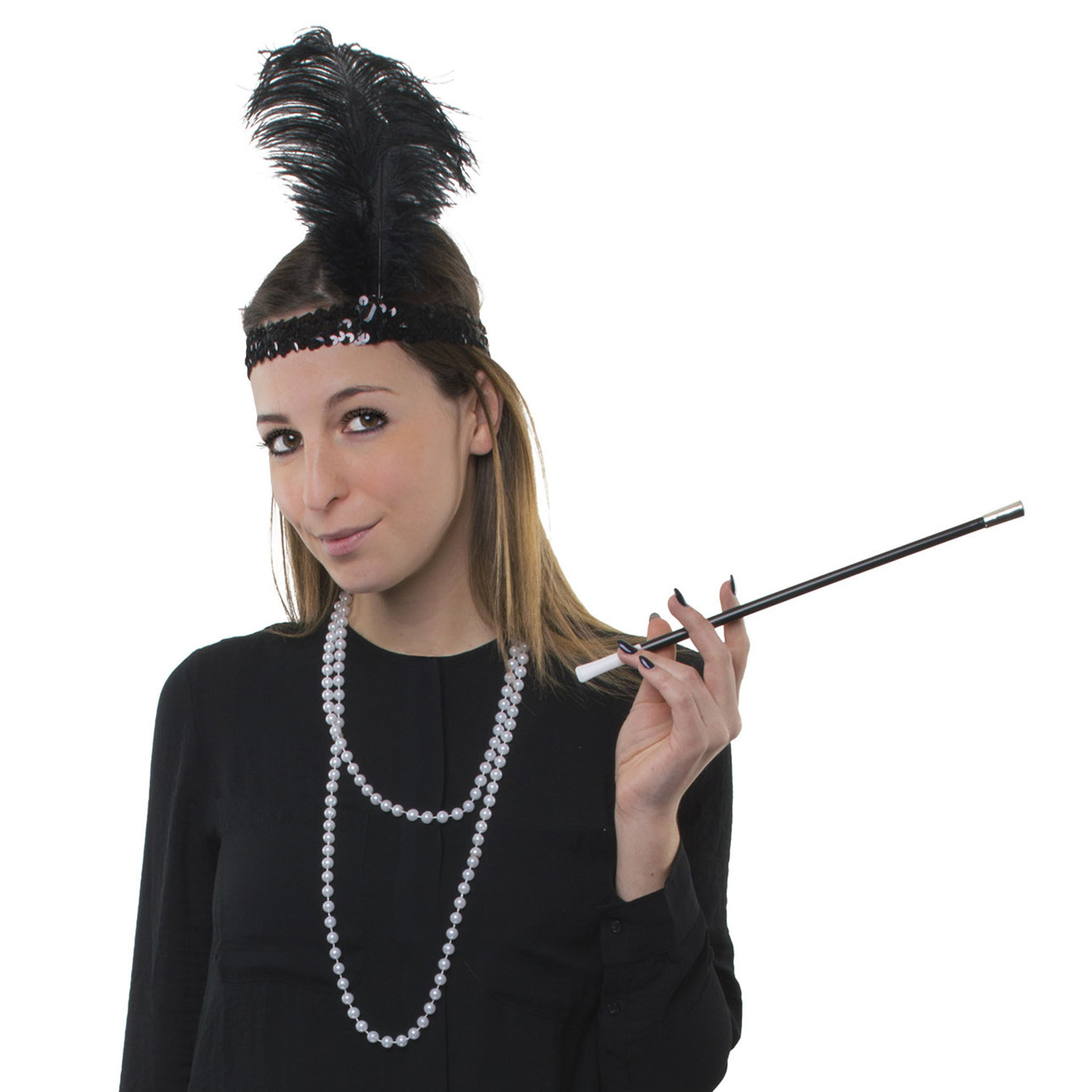 Funny Fashion Charleston jaren 20-Roaring Twenties verkleedset ketting-rookpijpje-haarband dames
