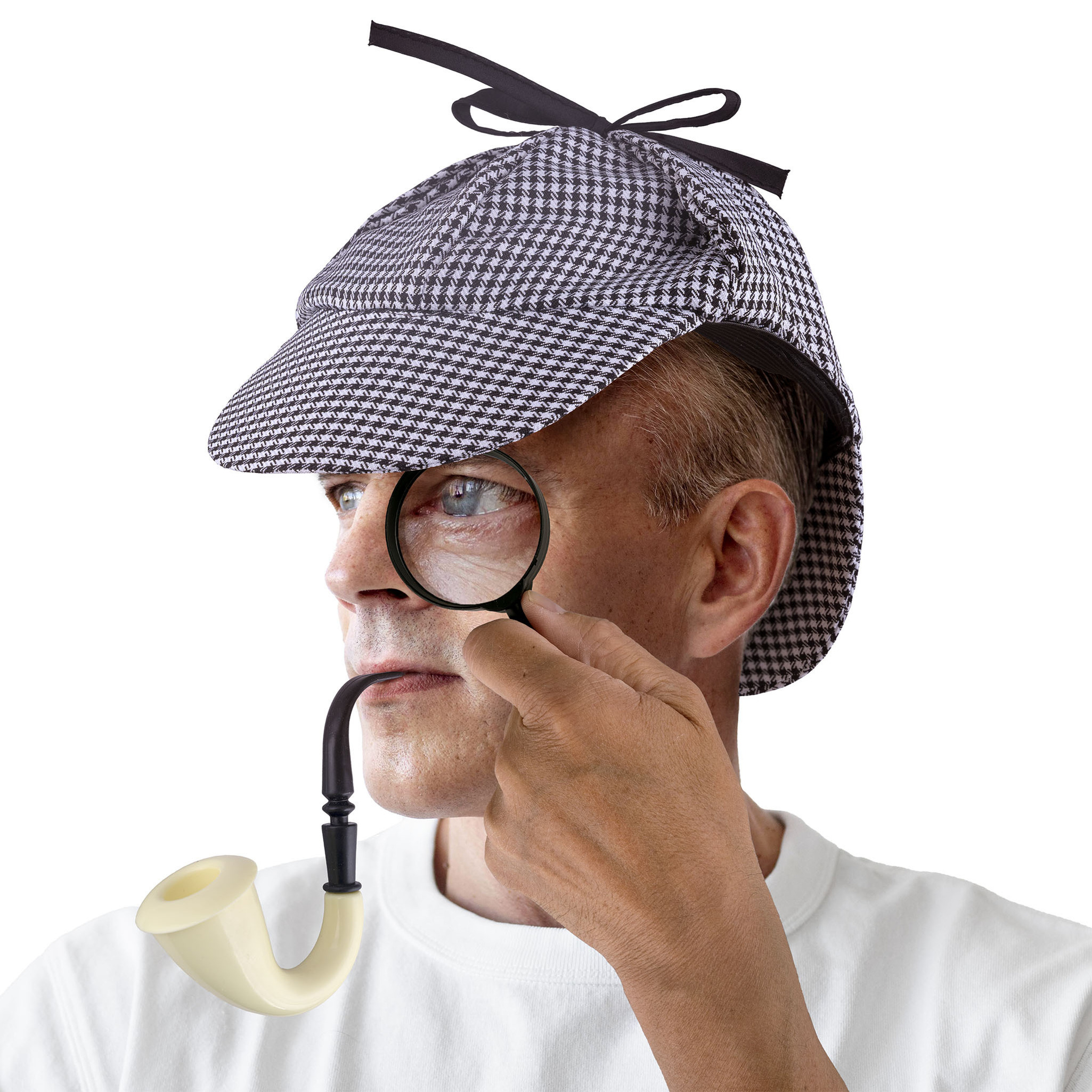 Funny Fashion Detective verkleedset vergrootglas-pijp-pet voor volwassenen