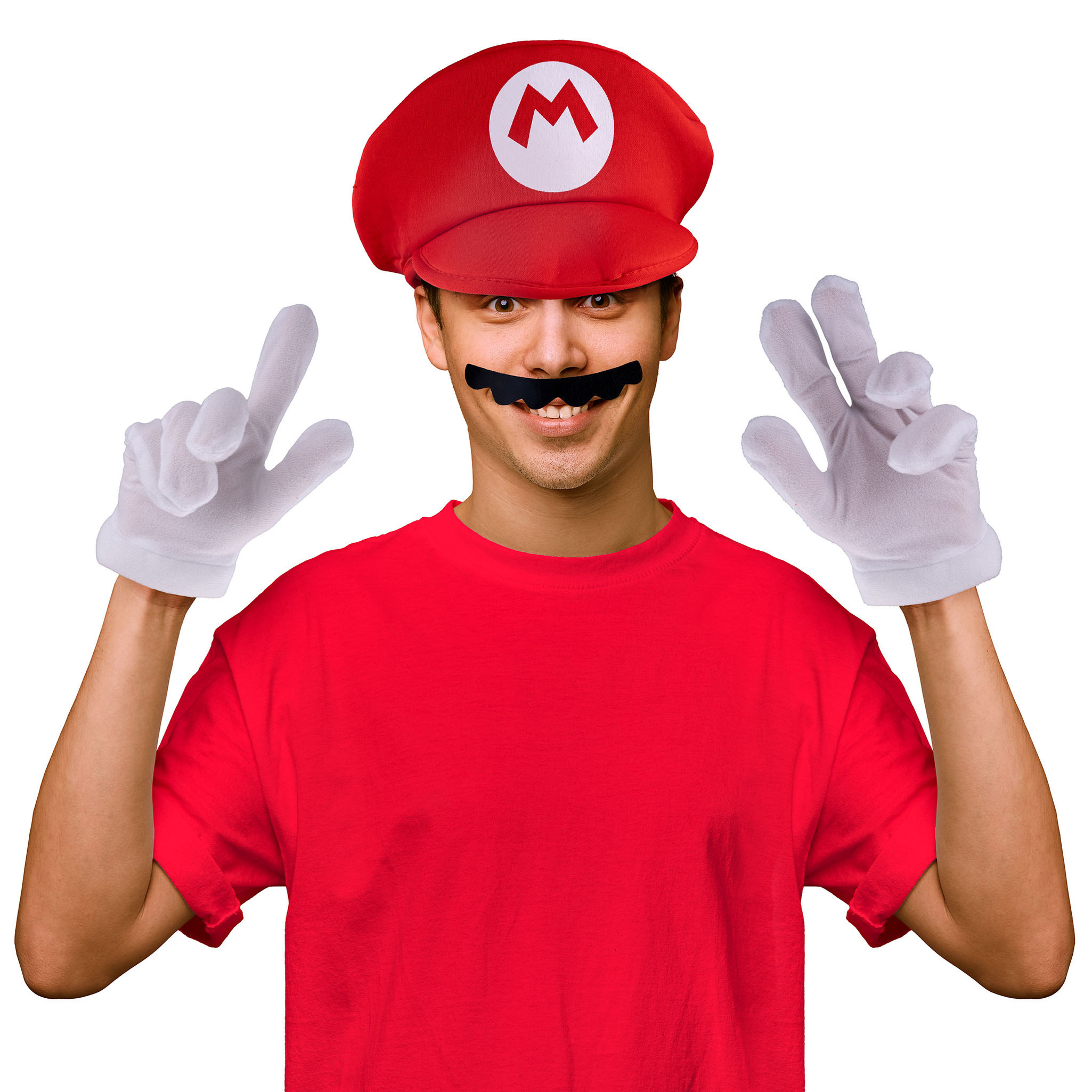 Funny Fashion Loodgieter Mario verkleedset snor-handschoenen-pet voor volwassenen