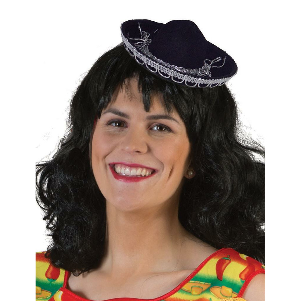 Funny Fashion Mexicaanse mini Sombrero hoedje diadeem carnaval-verkleed accessoires zwart stro